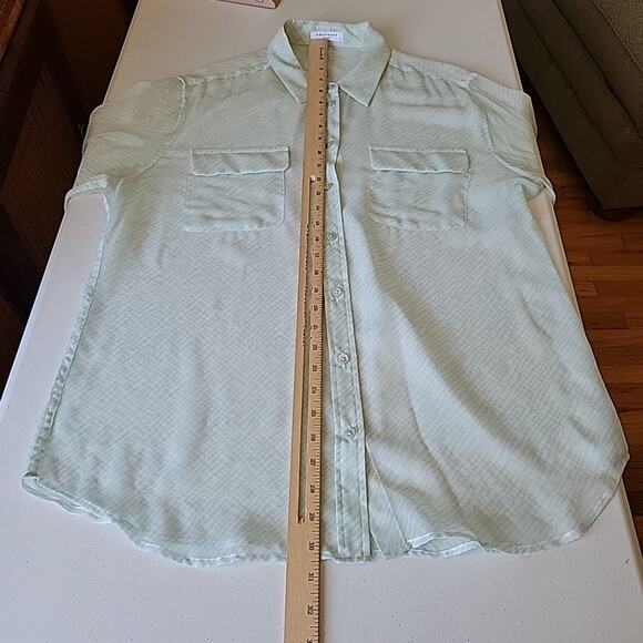 Equipment Femme Sheer Silk Button Up Blouse Large Long Sleeve Green Animal Print - Picture 7 of 10